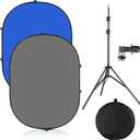 5x7ft/1.5x2m Chromakey Blue Grey Backdrop with 7.8ft/2.4m Stand, 2-in-1 Reversible Collapsible Pop-Up Blue Grey Screen Background Panel for Photography, Live Streaming, Video Shooting, Game