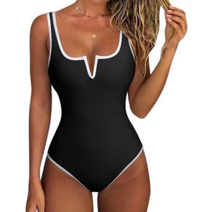SUUKSESS Women Sexy Tummy Control One Piece Swimsuits High Cut Bathing Suit 2025 (Large, Black)