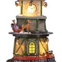 Taman Christmas Village Collectible Buildings, Clock Tower Figurine with Revolving Train Music, Warm Light Christmas Ornaments for Holiday Decorations