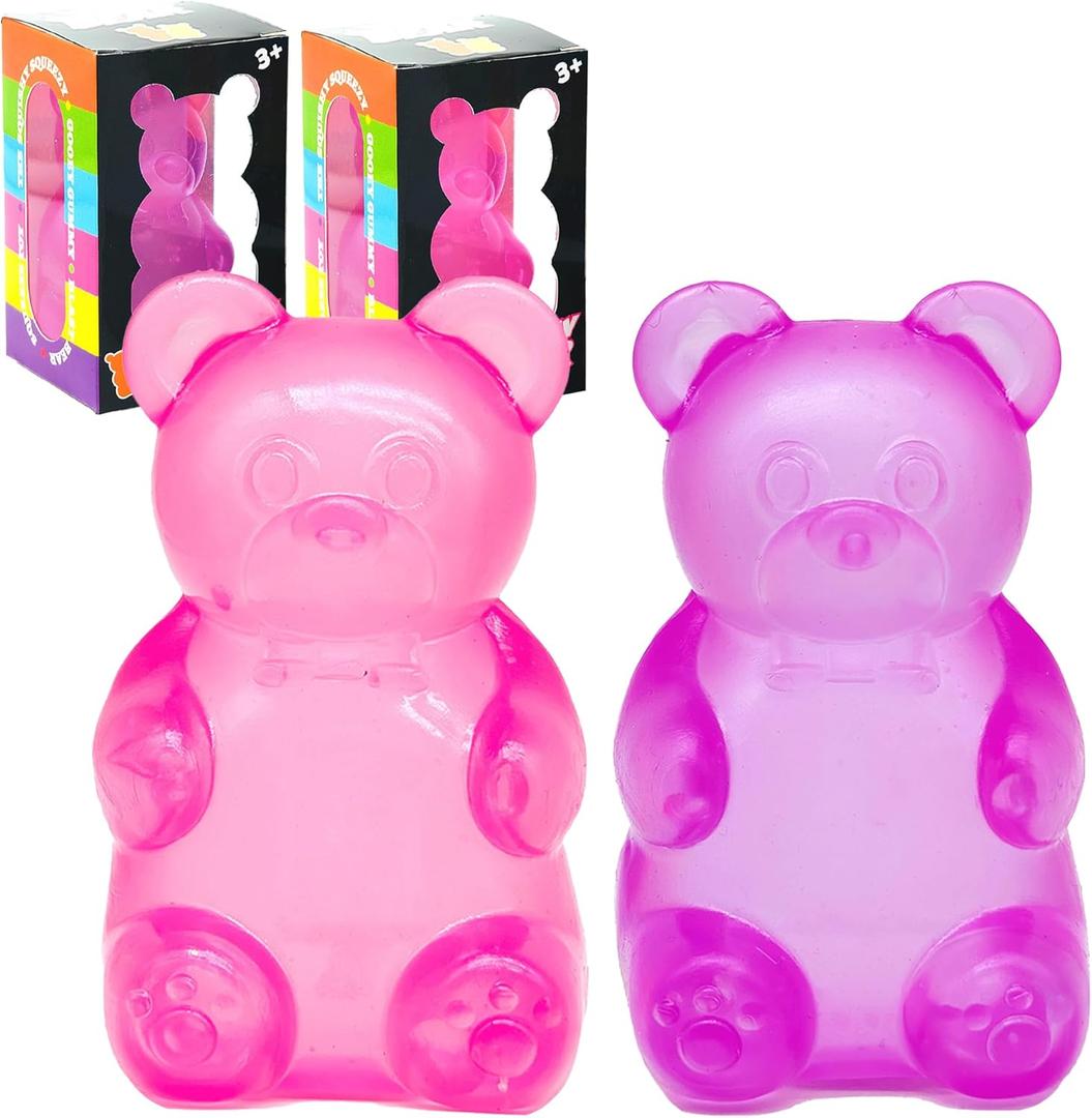 2 Packs Gummy Bear Toys, Stress Bear Squishy Ball, Sugar Filled Squishy Toys, High Density Squeeze Balls for Students Calming - Ultra-Soft Decompression Venting Toys