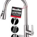 Mueller Single Handle Stainless Steel Kitchen Sink Faucet, High Arc, Single Lever, Pull-Out Sprayer Head, Stream Flow, Powerful Spray Kitchen Sink, with Deck Plate Brushed Nickel Finish