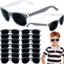 16 Pack Race Car Checkered Sunglasses White Black Frame Checker Sunglasses Bulk for Kids Racing Party Favors Essentials & Gear Up With Hot Car Plastic Glasses for Racing Theme Birthday Party Gifts