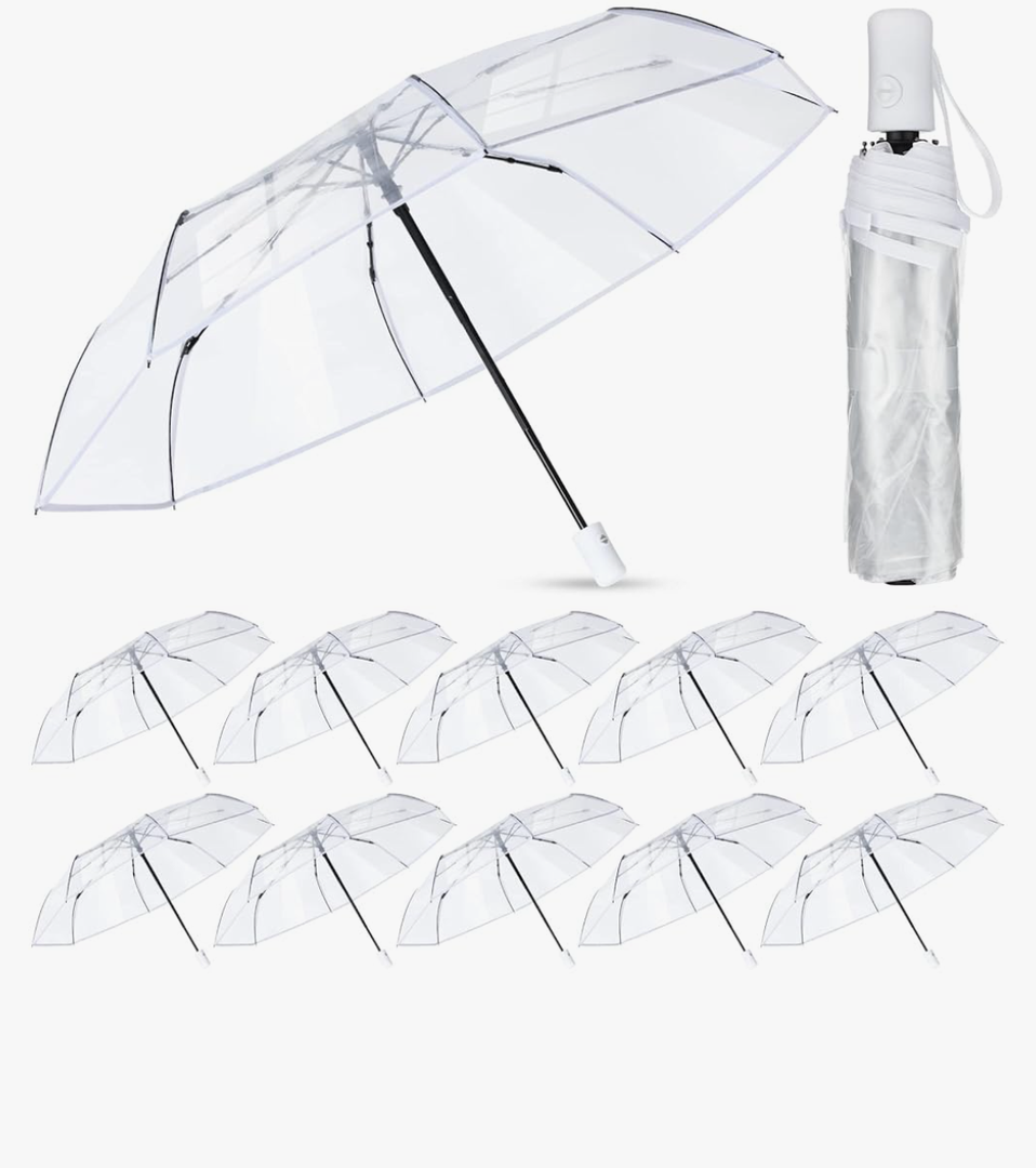 12 Pcs Transparent Folding Umbrella Full Automatic Clear Foldable Auto Open Close Umbrellas for Rain Wedding
