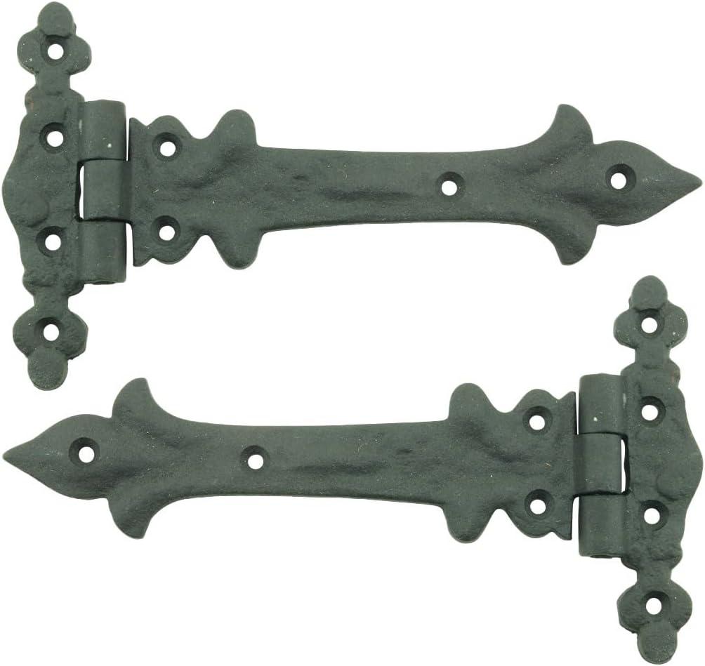 Renovators Supply Manufacturing Strap Hinge 7 in. Black Wrought Iron Southern Charm Style Spear Tip Flush Mount Heavy Duty Strap Gate and Door Hinges with Hardware Pack of 2