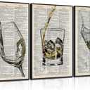 3Pcs Bar Cart Wall Art Vintage Funky Champagne Glasses Posters Pictures Black And White Cocktail Glasses Paintings Bar Dictionary Canvas Prints for Bar Party Dining Man Cave Wall Decor Unframed, 12 X 16 Inches/16x24 Inches