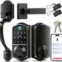 Veise VE017-H Fingerprint Smart Front Door Lock Set, App Control, Keyless Entry Deadbolt with Handle, Smart Deadbolt, Emergency Power Port, Touchscreen Keypad, Auto Lock, Easy Install, Matte Black