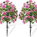 Lunmon 2 Pack 3ft Artificial Camellia Plants Tree 36" Faux Camellia Flower with Spike UV Resistant Realistic Fake Floral Blooming Bush for Indoor Outdoor Front Door Porch Backyard Garden, Purple