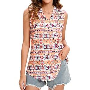 TOLOVIC Womens Tank Tops V Neck Loose Fit Flowy Printed Pleated Sleeveless Blouse Tunic Tank Top Tops for Women Summer Casual
 (X-Large)