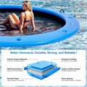 12FT Round Inflatable Floating Dock, Sunchill Float Ring, Water Hammock Tanning Pool Floats with Woven Fabric, Manual Pump for Quick Inflate/Deflate, Fits 2-8, Ideal for Lakes, Oceans