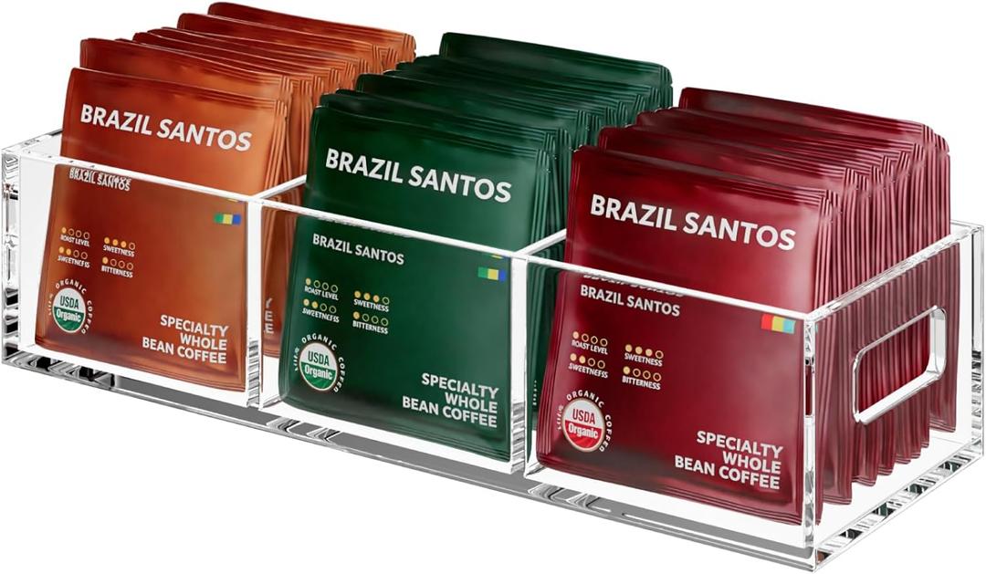 Tea Bag Organizer, Small Clear Tea Bag Holder for Drawer Kitchen Cabinets Pantry Countertops Organizers Storage, BPA-Free Acrylic Coffee Pods, Sugar Packets,Plastic Teabag Bins Home Organizer