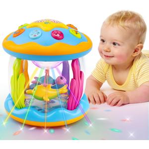 Baby Toys 0-6 Months Ocean Rotating Projector Musical Light Up Tummy Time Toys for Infants 0-3 4 5 6 7 8 9 Months Baby Aquarium Crawling Toys 6-12 Month Boys Girls 1 2 Year Old Birthday Easter Gifts (Blue)