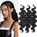 24 Inch Body Wave Braiding Hair 3 Pack Pre-Feathered Braiding Hair Black Boho Box Braids for Goddess Box Braids Hair Crochet Hair Synthetic Hair Extension (1B, 24inch (3pcs))