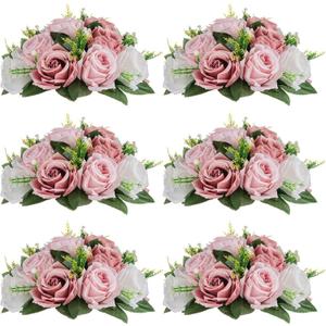 NUPTIO Flower Balls for Wedding Centerpieces - 6 Pcs 9.5 inch Diameter Fake Flower Ball Arrangement Bouquet Party Centerpieces for Tables - Dusty Rose Bouquet Centerpiece Flowers for Wedding Table
