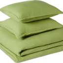 Amazon Basics Soft Brushed Microfiber Comforter Set, Extra Soft with Natural Texture, 3-Piece, Queen/Full, Green, Machine Washable