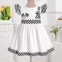 IBTOM CASTLE Baby Girl 1st 2nd Birthday Outfit Race Car Birthday Cake Smash Photoshoot Racer Dress Suit (White)