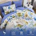 Luxudecor Floral Comforter Set Queen Size 7 Pieces Bed in a Bag, Blue Flower Watercolor Bed Set, Soft Comforter with Sheet Set 90"x90"
