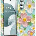 for Galaxy A14 5G Case,3 in 1 Oil Painting Flower Pattern Heavy Duty Shockproof Protection Silicone Rubber Bumper+Hard Plastic Hybrid Protective Cover for Samsung A14 6.6",Green Flower