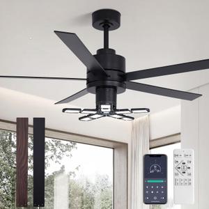56" Garage Ceiling Fan with Light, 6-Speed Remote & APP Control, Reversible Motor with Dual Direction Airflow, Quiet DC Motor for Workshop/Storage Installation (Matta Black)