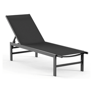 Outdoor Lounge Chairs for Pool, Aluminum Chaise Lounge Chairs with 5-Position Recliner, Patio Lounge Chair for Backyard, Poolside, Deck, Lawn, Black