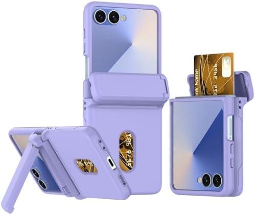 Asuwish Phone Case for Samsung Galaxy Z Flip 7 5G 2025 Cover and Cell Accessories Card Holder Slot Stand Kickstand Silicone Slim Hybrid Dual Layer Protective ZFlip7 Z7 G Flip7 7Z Women Men Purple