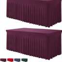 Table Skirts for Rectangle Tables 6ft - 2 Pack One-Piece Burgundy Tablecloths and Skirt, Wrinkle Resistant Ruffles Elastic Cover for Banquets, Weddings, Events, Parties (72" x 30" (Rectangular) 2Pack)