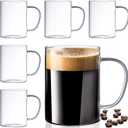Le'raze Set of 6 Ultra Durable Sleek Glass Irish Coffee Mugs with Handle, Clear Borosilicate Glass Teacups, Mugs for Cappuccino, Latte, Tea Cups, Espresso, Hot Beverage, Dishwasher & Microwave Safe
