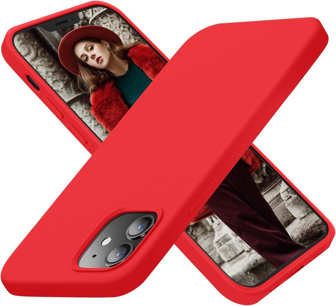 Cordking Designed for iPhone 12 Case, Designed for iPhone 12 Pro Case, Silicone Shockproof Phone Case with [Soft Anti-Scratch Microfiber Lining] 6.1 inch, Red