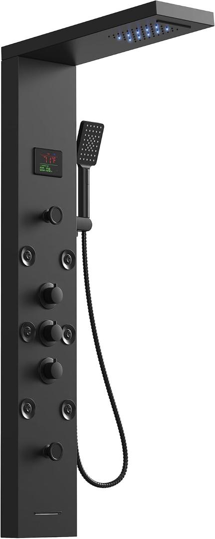 5 In 1 Shower Panel Tower System Stainless Steel Bathroom Panel Matte Black