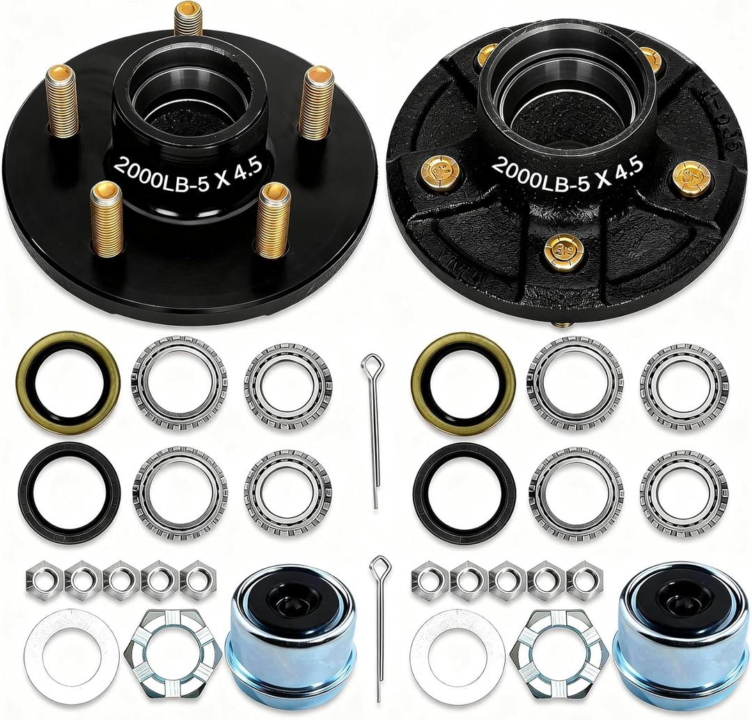 2 Sets 2000Lbs Trailer Hub Kit 5 Bolt 4.5",5 Lug Trailer Wheel Hub Fit 1" and 1-1/16" Trailer Straight Spindles,54.5 Trailer Axle Kit,Boat Trailer Hubs 5 Lug(only for Straight Spindle)