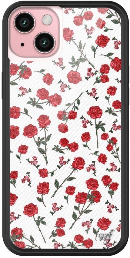 Wildflower Cases - Red Roses Case, Compatible with Apple iPhone 15 Plus | Red, White, Floral, Roses, Trendy, Coquette - Protective Black Bumper, 4ft Drop Test Certified, Women Owned Small Business