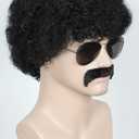 Linfairy Short 80's Costumes Men's Disco Dirt Bag Wig & Moustache Halloween Cosplay Costume Curly Black Wig