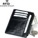 Slim Card Holder Wallet For Men & Women, Small Minimalist Genuine Leather Wallet Compact RFID Blocking Card Case With Zipper Pocket