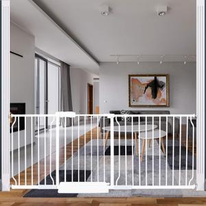 HOOEN Extra Wide Baby Gate for Doorways Stairs White Pressure Mounted Baby Gate Walk Through Child Gates for Kids or Pets Indoor Safety Gates 71.5-76.38 Inch