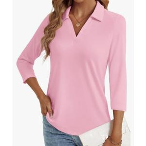 LYHIPSS 3/4 Length Sleeve Womens Tops Dressy Casual V Neck Polo Shirts Business Work Blouses 2025 Trendy Tunic Top, Medium