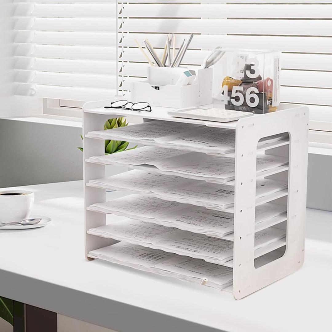 A3 Paper Organizer 11x17 Eco-Friendly PVC Desk Storage Rack with 7 Compartments for Office and School Supplies