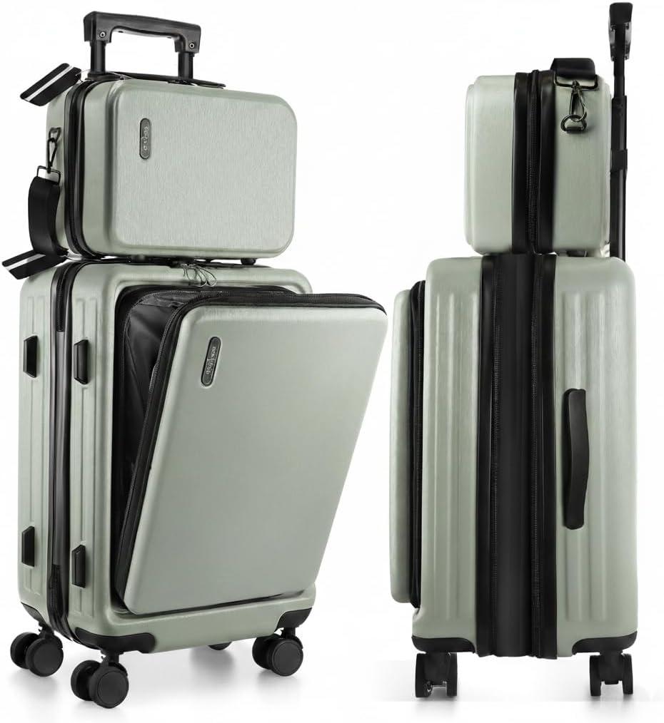 22 Inch Carry On Luggage 22x14x9 Airline Approved, Small Carry On Suitcase, Hard-shell Carry-on Luggage with Wheels, Durable Expandable Sage Green Luggage Carry-On with Cosmetic Case