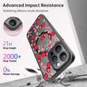 FUNMIKO for iPhone 15 Pro Case Wireless Charging & Military-Grade Protection - Cute Floral Design for Women Girls, Non-Slip Matte Cover with Shockproof Corners - Cherry and Bows
