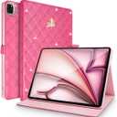 Changjia for iPad Air 11Inch Case M4 (2025)/M3 (2025)/M2 (2024),iPad Air 5th/4th Gen 2022/2020 10.9-Inch, Girly Cute Crown Diamond Elegant PU Leather Smart Auto Sleep/Wake Stand Protective Case, Hot Pink (Rose Red)