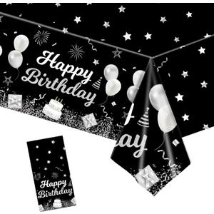 2 x Happy Birthday Tablecloths,108''X54'' Plastic Disposable Sliver Tablecover Table Party Confetti Table Covers Decorations for Halloween Christmas Indoor Outdoor Baby Shower Kids Adults Home Birthday