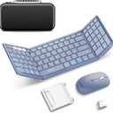 Foldable Keyboard and Mouse, Samsers Folding Bluetooth Keyboard Combo, 2.4G + BT5.0 x 2, Full-Size Portable Travel Keyboard & Rechargeable Wireless Mouse for Windows Android iOS Mac OS, Blue