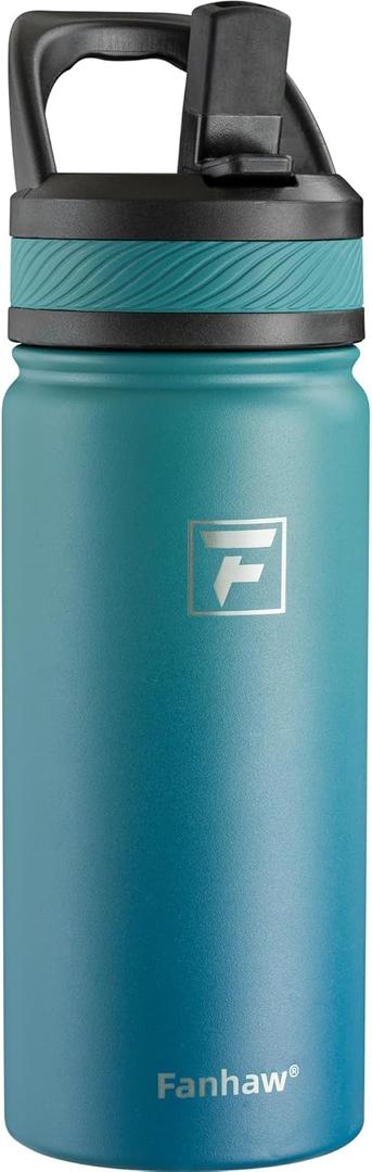 Fanhaw 18 Oz Kids Insulated Water Bottle with Straw Lid Stainless Steel Double Wall Vacuum, Leak-Proof, BPA-Free Water Bottles for School Boys & Girls(Green Blue)