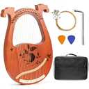 INKNOTE Lyre Harp Mahogany with Tuning Wrench and 16 Pcs Metal Spare String Set Manual Picks Black Gig Bag for Instrument Kids Adult Professional Beginner Music Lovers Gift