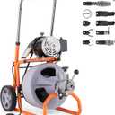 VEVOR Drain Cleaner Machine 75FT x 3/8 Inch, Auto Feed Sewer Snake Drain Auger on Wheels, Portable Drain Cleaning Machine with 8 Cutters & Air-activated Foot Switch for 2" to 4" Pipes