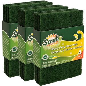 Scouring Pads - Heavy Duty Household Cleaning Scrubber with Non-Scratch Anti-Grease Technology - Reusable Scrubbing Pads - Green, 12 Pack