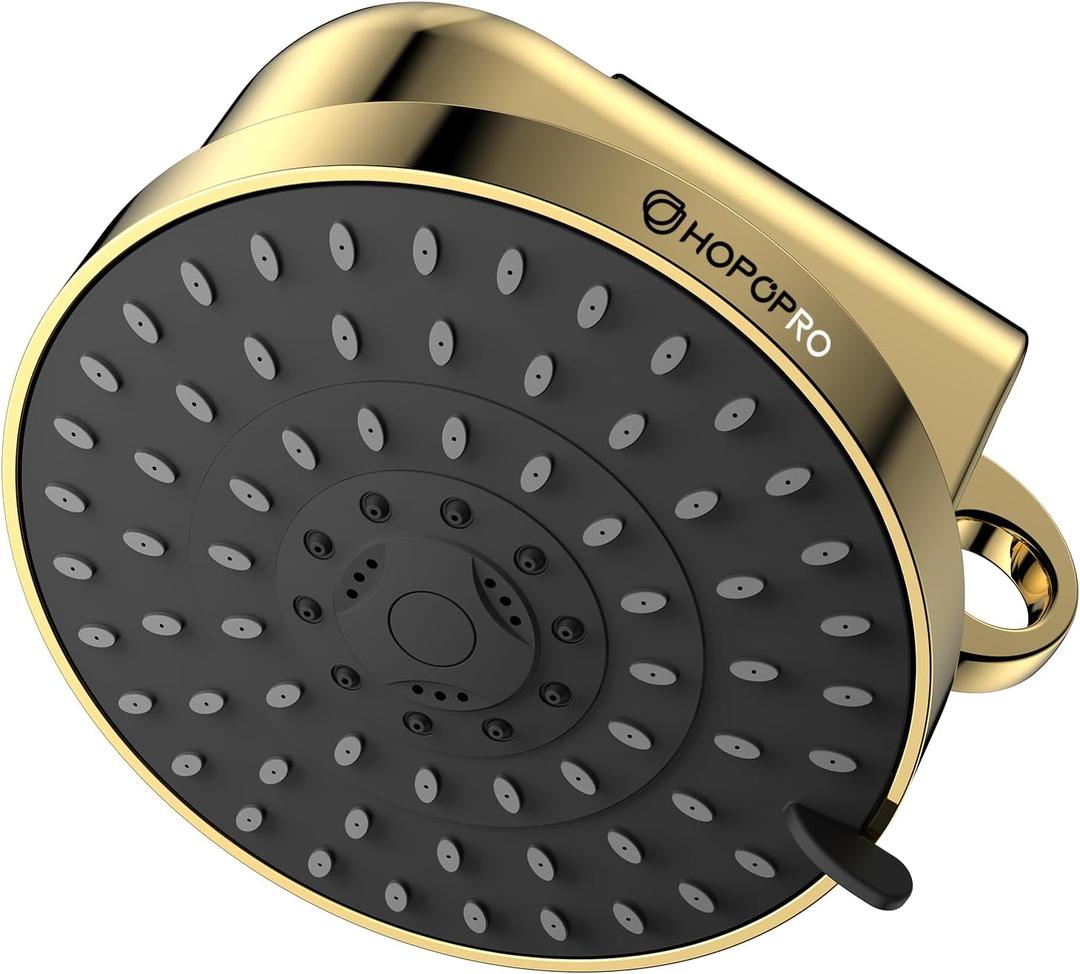 High Flow Filtered Shower Head, HOPOPRO 5 Modes High Pressure Fixed Showerhead with Filter, 2-In-1 Shower Head Filter for Hard Water, Remove 99% Chlorine, Improves Skin Hair Condition (6 Inch Gold)