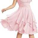 Chiffon Short Bridesmaid Dresses for Women 2025 Halter Cocktail Dresses Ruffle Formal Wedding Guest Dress with Pockets, No Size