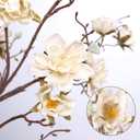 HyeFlora 3PCS Artificial Magnolia Flowers Stems for Spring Decoration, Faux Champagne Magnolia Branches with Buds, 34.5" Long Stems Floral Arrangement for Vase Pot Table Centerpiece Indoor Decor