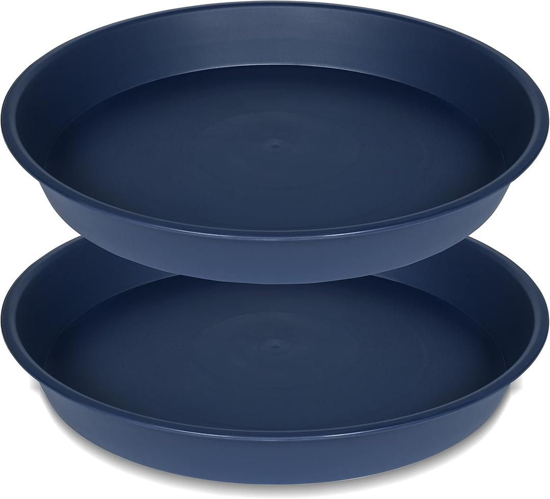2 Pack of 18 19 inch Plant Saucer Drip Tray (16.6 inch Base), Heavy Duty Deep Plant Saucers for Pots, Plastic Flower Planter Water Trays for Indoors Outdoor (19", Blue)