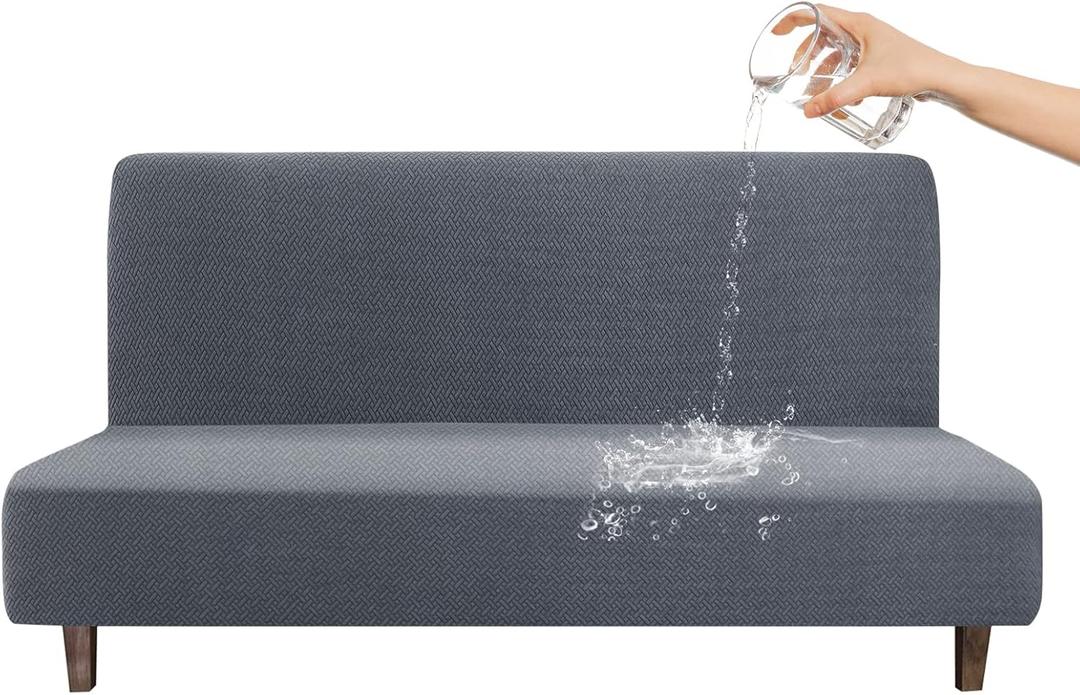 CZL 100% Waterproof Futon Covers, Leakproof Armless Sofa Covers, Stretch Jacquard Sofa Bed Cover, Washable Futon Slipcover Furniture Protector for Kids, Pets, Dog and Cat (Small (59-75 inch))