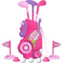 Liberry Toddler Golf Set for 1 2 3 4 Years Old, Upgraded Kids Golf Cart with Unique Shoulder Strap Design, Indoor and Outdoor Golf Toys for Boys Girls (Pink)